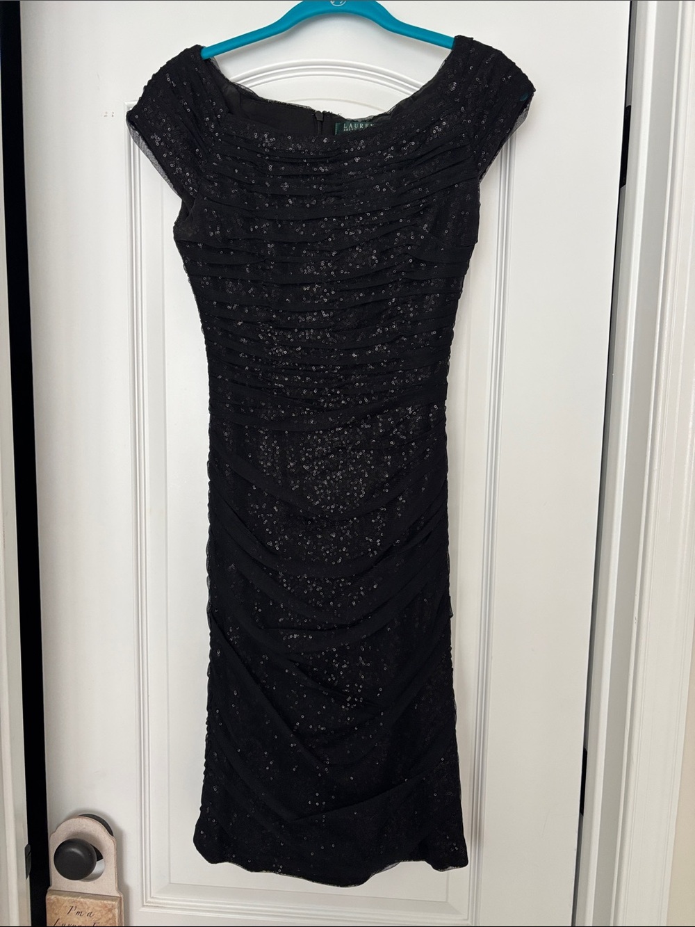 Lauren Ralph Lauren Black Sequin Ruched Midi Dress